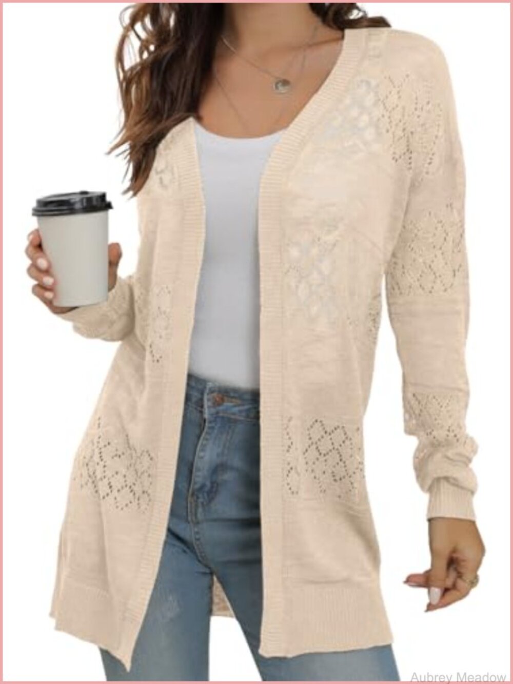 Women's Lightweight Crochet Knit Open Front Cardigan Summer Sweater